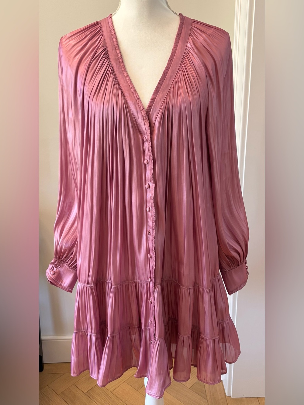 Cinq a Sept Pleated Pink Mini Tunic Dress, Size 2 Wedding Cocktail Party Beach